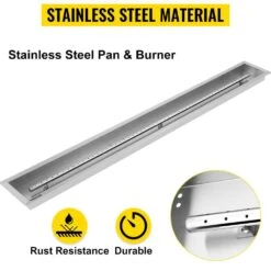 Fire Pit Pan 61 X 8 In. Stainless Steel Linear Trough Fire Pit Pan And Burner 110 K BTU Built-in Fire Pit Burner Pan -Patio Furniture Shop silver vevor gas fire pits skhp60x6x20000001v0 4f 1000