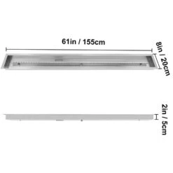 Fire Pit Pan 61 X 8 In. Stainless Steel Linear Trough Fire Pit Pan And Burner 110 K BTU Built-in Fire Pit Burner Pan -Patio Furniture Shop silver vevor gas fire pits skhp60x6x20000001v0 76 1000