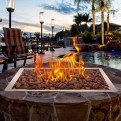 Drop In Fire Pit Pan 18 In. Square Fire Pit Burner 90 K BTU Stainless Steel Gas Fire Pan With 1 Pack Volcanic Rock -Patio Furniture Shop silver vevor gas fire pits skhpfxq1818in5zx4v0 31 1000