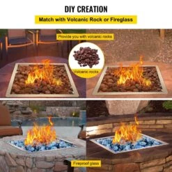 Drop In Fire Pit Pan 18 In. Square Fire Pit Burner 90 K BTU Stainless Steel Gas Fire Pan With 1 Pack Volcanic Rock -Patio Furniture Shop silver vevor gas fire pits skhpfxq1818in5zx4v0 fa 1000