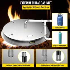 Drop In Fire Pit Pan 19 In. Round Fire Pit Burner 90 K BTU Stainless Steel Gas Fire Pan For Keeping Warm -Patio Furniture Shop silver vevor gas fire pits yxskhpqrs19in2u0gv0 1f 1000