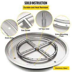 Drop In Fire Pit Pan 19 In. Round Fire Pit Burner 90 K BTU Stainless Steel Gas Fire Pan For Keeping Warm -Patio Furniture Shop silver vevor gas fire pits yxskhpqrs19in2u0gv0 44 1000