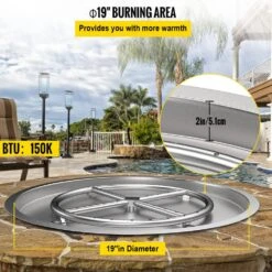 Drop In Fire Pit Pan 19 In. Round Fire Pit Burner 90 K BTU Stainless Steel Gas Fire Pan For Keeping Warm -Patio Furniture Shop silver vevor gas fire pits yxskhpqrs19in2u0gv0 4f 1000