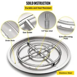 Round Fire Pit Burner 25 In. Drop In Fire Pit Pan 150 K BTU Stainless Steel Gas Fire Pan For Keeping Warm With Family -Patio Furniture Shop silver vevor gas fire pits yxskhpqrs25ineepiv0 44 1000