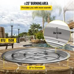 Round Fire Pit Burner 25 In. Drop In Fire Pit Pan 150 K BTU Stainless Steel Gas Fire Pan For Keeping Warm With Family -Patio Furniture Shop silver vevor gas fire pits yxskhpqrs25ineepiv0 4f 1000