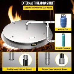 Drop In Fire Pit Pan 31 In. Round Fire Pit Burner 300 K BTU Stainless Steel Gas Fire Pan For Keeping Warm -Patio Furniture Shop silver vevor gas fire pits yxskhpqrs31in0efev0 1f 1000