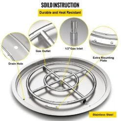 Drop In Fire Pit Pan 31 In. Round Fire Pit Burner 300 K BTU Stainless Steel Gas Fire Pan For Keeping Warm -Patio Furniture Shop silver vevor gas fire pits yxskhpqrs31in0efev0 44 1000