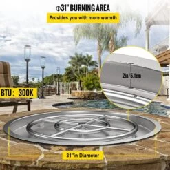 Drop In Fire Pit Pan 31 In. Round Fire Pit Burner 300 K BTU Stainless Steel Gas Fire Pan For Keeping Warm -Patio Furniture Shop silver vevor gas fire pits yxskhpqrs31in0efev0 4f 1000