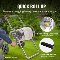 Hose Reel Cart Hold Up To 175 Ft. Of 5/8 In. Hose (Hose Not Included), Garden Water Hose Carts Mobile Tools With Wheels -Patio Furniture Shop silver vevor hose reels sgjpc2gg175fiffbuv0 1f 1000