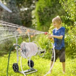 Hose Reel Cart, Hold Up To 200 Ft. Of 5/8 In. Hose (Hose Not Included) Garden Water Hose Carts Mobile Tools With Wheels -Patio Furniture Shop silver vevor hose reels sgjpc2gg200fe39lav0 31 1000