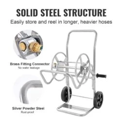 Hose Reel Cart, Hold Up To 200 Ft. Of 5/8 In. Hose (Hose Not Included) Garden Water Hose Carts Mobile Tools With Wheels -Patio Furniture Shop silver vevor hose reels sgjpc2gg200fe39lav0 4f 1000