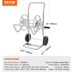 Hose Reel Cart, Hold Up To 200 Ft. Of 5/8 In. Hose (Hose Not Included) Garden Water Hose Carts Mobile Tools With Wheels -Patio Furniture Shop silver vevor hose reels sgjpc2gg200fe39lav0 76 1000