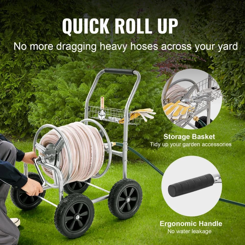 Hose Reel Cart Hold Up To 250 Ft. Of 5/8 In. Hose, Garden Water Hose Carts Mobile Tools With 4 Wheels 6 Hose Reel Cart Hold Up To 250 Ft. Of 5/8 In. Hose, Garden Water Hose Carts Mobile Tools With 4 Wheels - Image 4