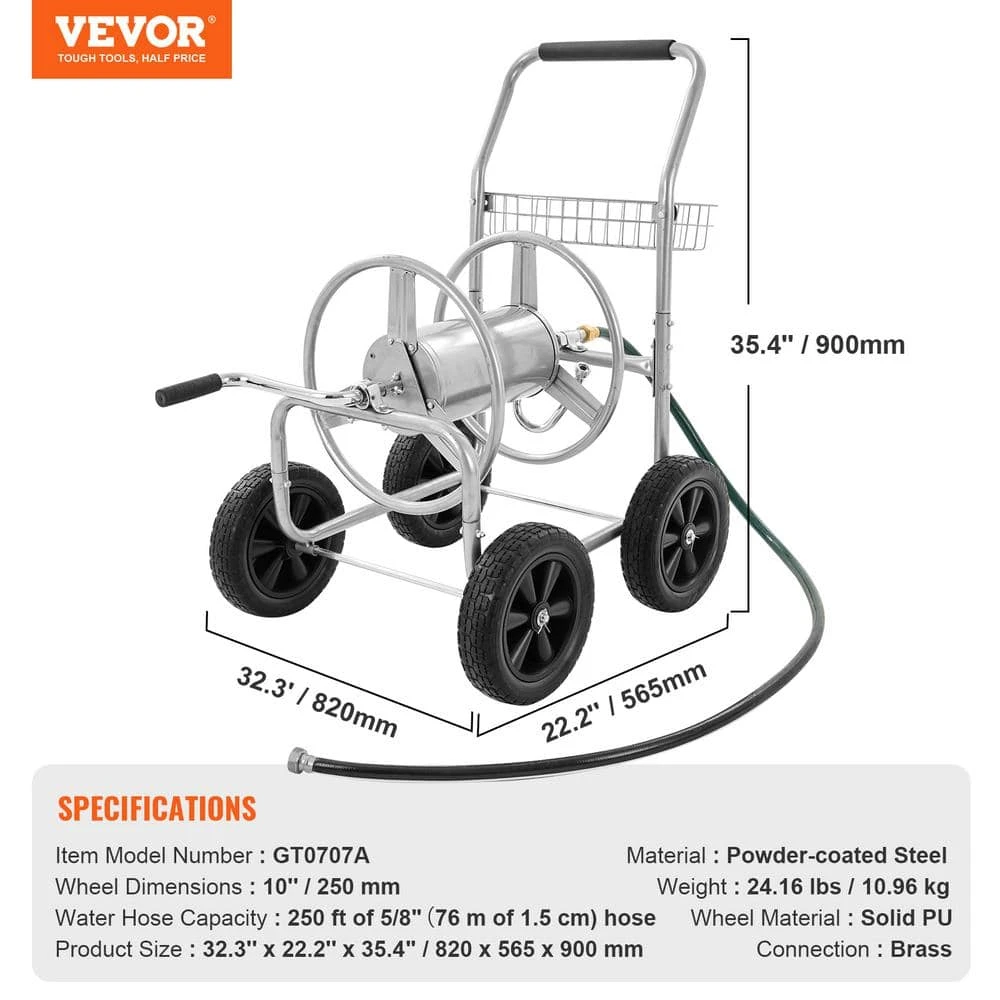 Hose Reel Cart Hold Up To 250 Ft. Of 5/8 In. Hose, Garden Water Hose Carts Mobile Tools With 4 Wheels 9 Hose Reel Cart Hold Up To 250 Ft. Of 5/8 In. Hose, Garden Water Hose Carts Mobile Tools With 4 Wheels - Image 7