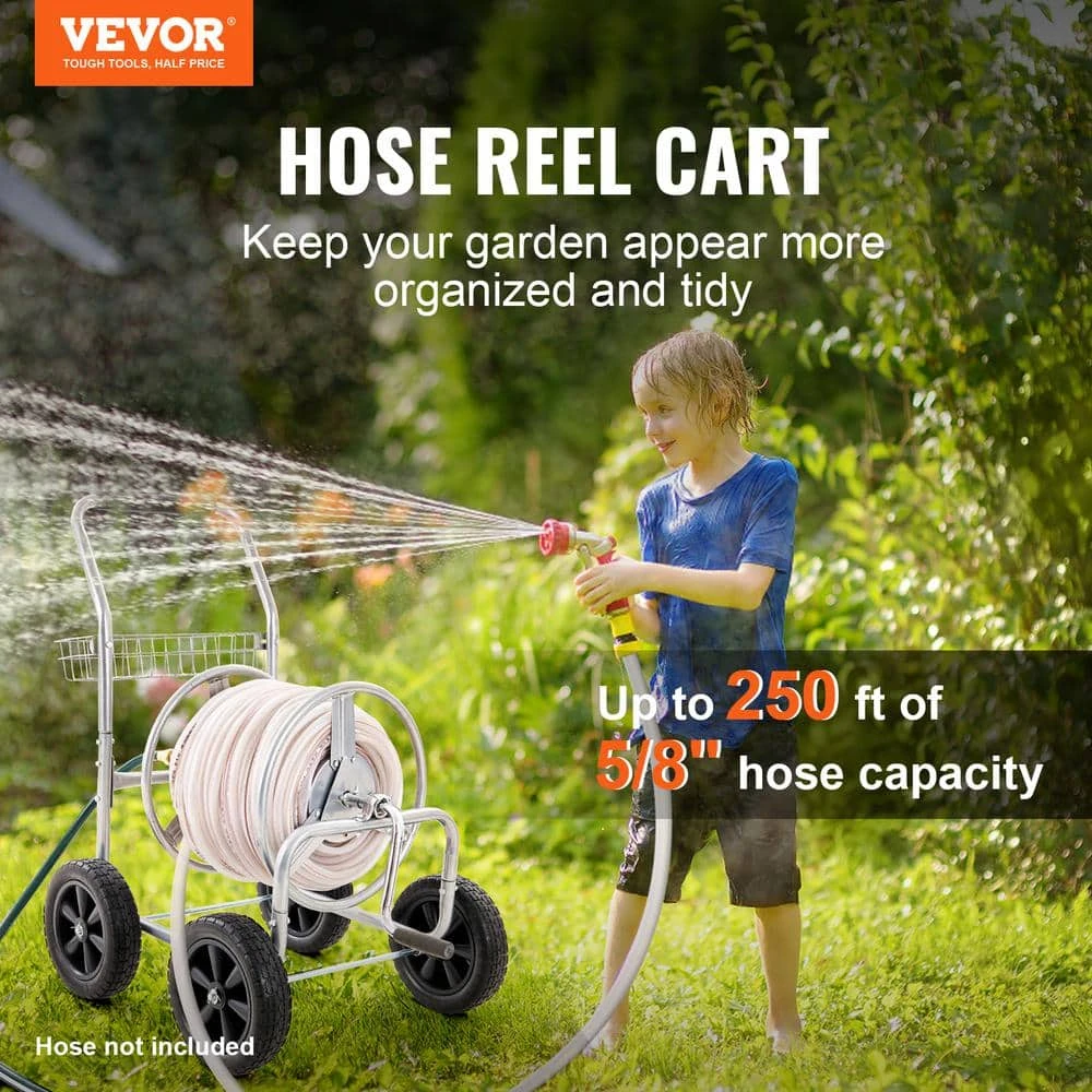Hose Reel Cart Hold Up To 250 Ft. Of 5/8 In. Hose, Garden Water Hose Carts Mobile Tools With 4 Wheels 4 Hose Reel Cart Hold Up To 250 Ft. Of 5/8 In. Hose, Garden Water Hose Carts Mobile Tools With 4 Wheels - Image 2