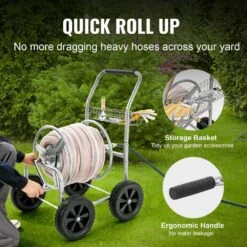Hose Reel Cart Hold Up To 300 Ft. Of 5/8 In. Hose, Garden Water Hose Carts Mobile Tools With 4 Wheels -Patio Furniture Shop silver vevor hose reels sgjpc4gg300falxr0v0 1f 1000