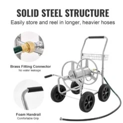 Hose Reel Cart Hold Up To 300 Ft. Of 5/8 In. Hose, Garden Water Hose Carts Mobile Tools With 4 Wheels -Patio Furniture Shop silver vevor hose reels sgjpc4gg300falxr0v0 4f 1000