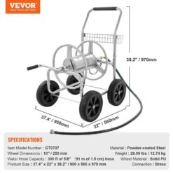 Hose Reel Cart Hold Up To 300 Ft. Of 5/8 In. Hose, Garden Water Hose Carts Mobile Tools With 4 Wheels -Patio Furniture Shop silver vevor hose reels sgjpc4gg300falxr0v0 76 1000