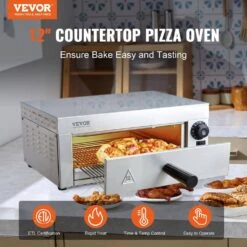 Electric Countertop Pizza Oven 12 In. 1500-Watt Commercial Pizza Oven With Adjustable Temp, Outdoor Pizza Oven -Patio Furniture Shop silver vevor pizza ovens ctsdpslbxg1sbxui2v1 c3 1000