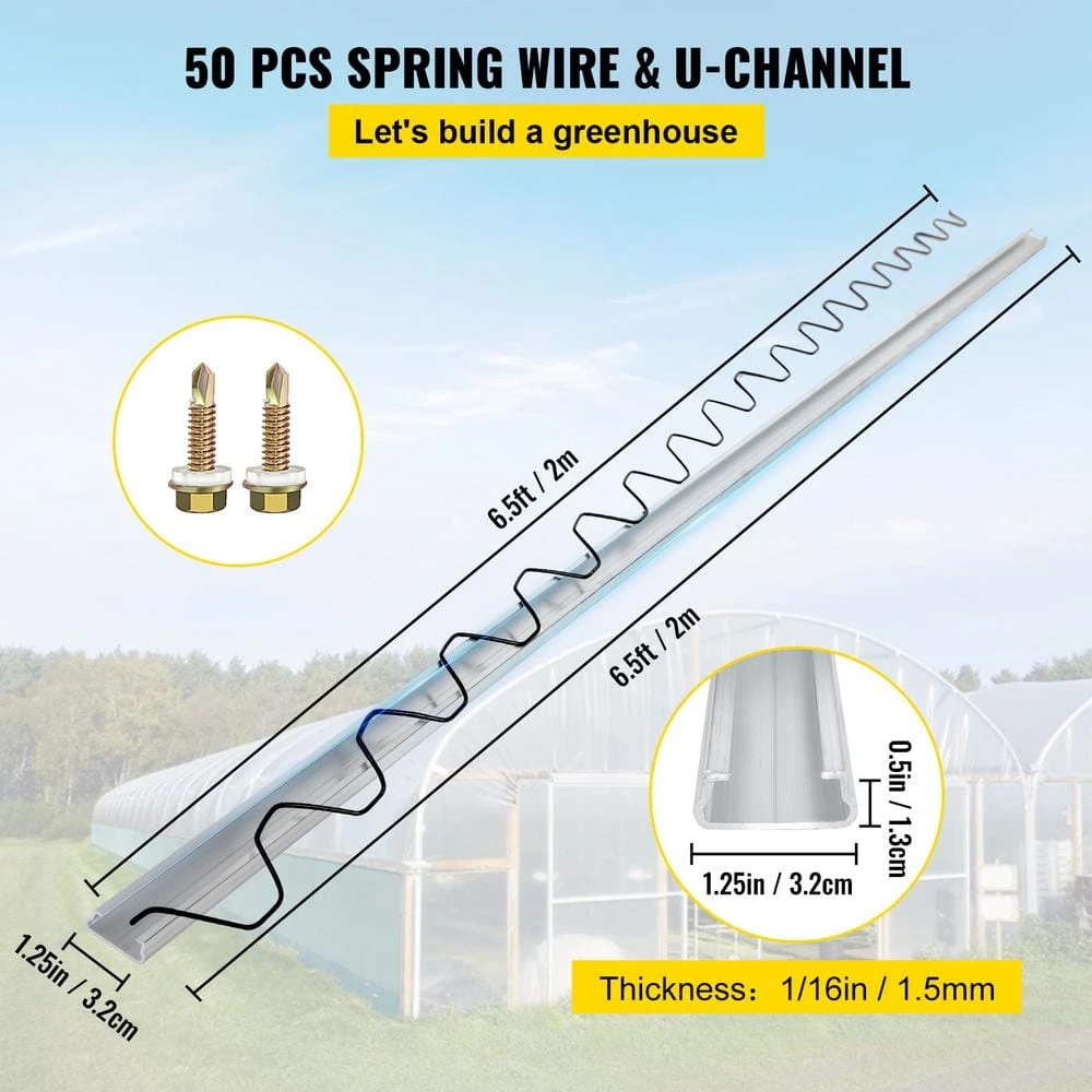 Lock Channel 50 Pcs 6.56 Ft. Spring Lock And U-Channel Bundle Plastic Poly Film Or Shade Cloth Attachment 4 Lock Channel 50 Pcs 6.56 Ft. Spring Lock And U-Channel Bundle Plastic Poly Film Or Shade Cloth Attachment - Image 2