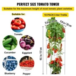 11.8 In. X 11.8 In. X 46.1 In. Tomato Cage Square Plant Support Cages Silver Steel Tomato Towers For Vegetables (5-Pack) -Patio Furniture Shop silver vevor tomato cages fxkzdfqzz1246265ov0 4f 1000