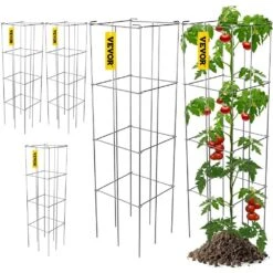 11.8 In. X 11.8 In. X 46.1 In. Tomato Cage Square Plant Support Cages Silver Steel Tomato Towers For Vegetables (5-Pack)