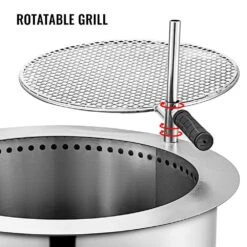 16.9 In. Dia X 15.5 In. H Stainless Steel Smokeless Fire Pit Bonfire Patio Fire Pit With Detachable Grill For Outdoor -Patio Furniture Shop silver vevor wood burning fire pits skhp22x22x1600001v0 1f 1000