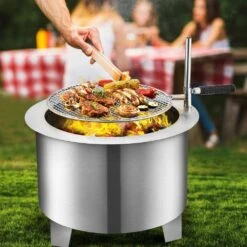 16.9 In. Dia X 15.5 In. H Stainless Steel Smokeless Fire Pit Bonfire Patio Fire Pit With Detachable Grill For Outdoor -Patio Furniture Shop silver vevor wood burning fire pits skhp22x22x1600001v0 31 1000