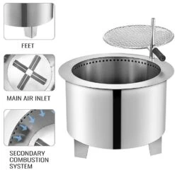 16.9 In. Dia X 15.5 In. H Stainless Steel Smokeless Fire Pit Bonfire Patio Fire Pit With Detachable Grill For Outdoor -Patio Furniture Shop silver vevor wood burning fire pits skhp22x22x1600001v0 44 1000