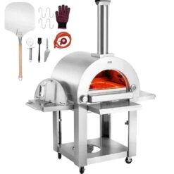 Pizza Oven 22 In. Portable Propane And Wood Fired Outdoor Pizza Oven With Thickened Cordierite Stone In Stainless Steel