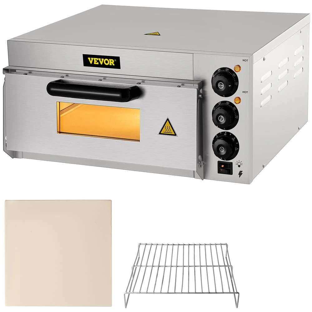 Commercial Pizza Oven 14 In. Single Deck Layer 1300-Watt Stainless Steel Electric Outdoor Pizza Oven With Stone & Shelf 3 Commercial Pizza Oven 14 In. Single Deck Layer 1300-Watt Stainless Steel Electric Outdoor Pizza Oven With Stone & Shelf
