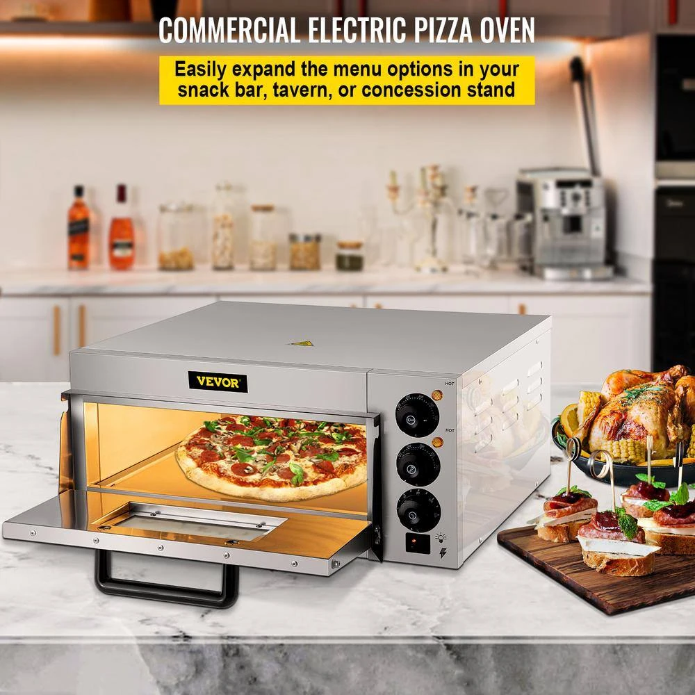 Commercial Pizza Oven 14 In. Single Deck Layer 1300-Watt Stainless Steel Electric Outdoor Pizza Oven With Stone & Shelf 5 Commercial Pizza Oven 14 In. Single Deck Layer 1300-Watt Stainless Steel Electric Outdoor Pizza Oven With Stone & Shelf - Image 3