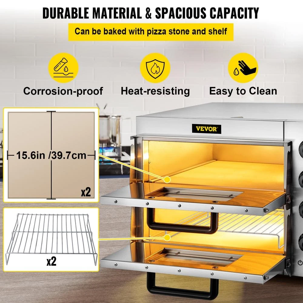 Electric Pizza Oven 14 In. Double Deck Layer Stainless Steel Outdoor Pizza Oven 1950 Watt Countertop Pizza Maker, Silver 7 Electric Pizza Oven 14 In. Double Deck Layer Stainless Steel Outdoor Pizza Oven 1950 Watt Countertop Pizza Maker, Silver - Image 5