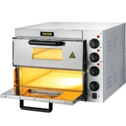 Electric Pizza Oven 14 In. Double Deck Layer Stainless Steel Outdoor Pizza Oven 1950 Watt Countertop Pizza Maker, Silver