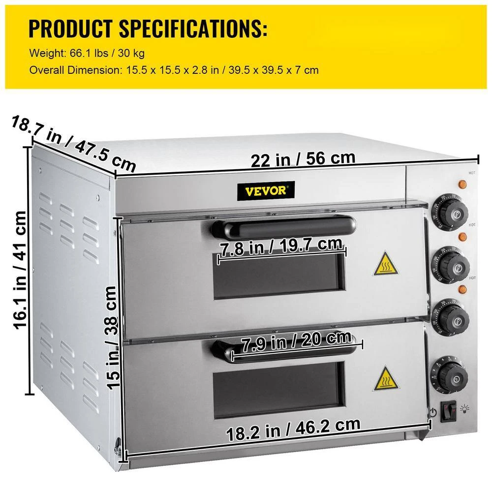 Electric Pizza Oven 14 In. Double Deck Layer Stainless Steel Outdoor Pizza Oven 1950 Watt Countertop Pizza Maker, Silver 9 Electric Pizza Oven 14 In. Double Deck Layer Stainless Steel Outdoor Pizza Oven 1950 Watt Countertop Pizza Maker, Silver - Image 7