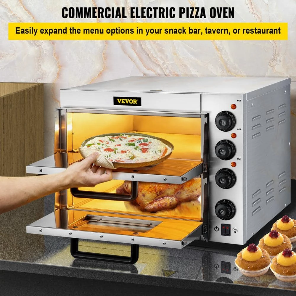 Electric Pizza Oven 14 In. Double Deck Layer Stainless Steel Outdoor Pizza Oven 1950 Watt Countertop Pizza Maker, Silver 4 Electric Pizza Oven 14 In. Double Deck Layer Stainless Steel Outdoor Pizza Oven 1950 Watt Countertop Pizza Maker, Silver - Image 2