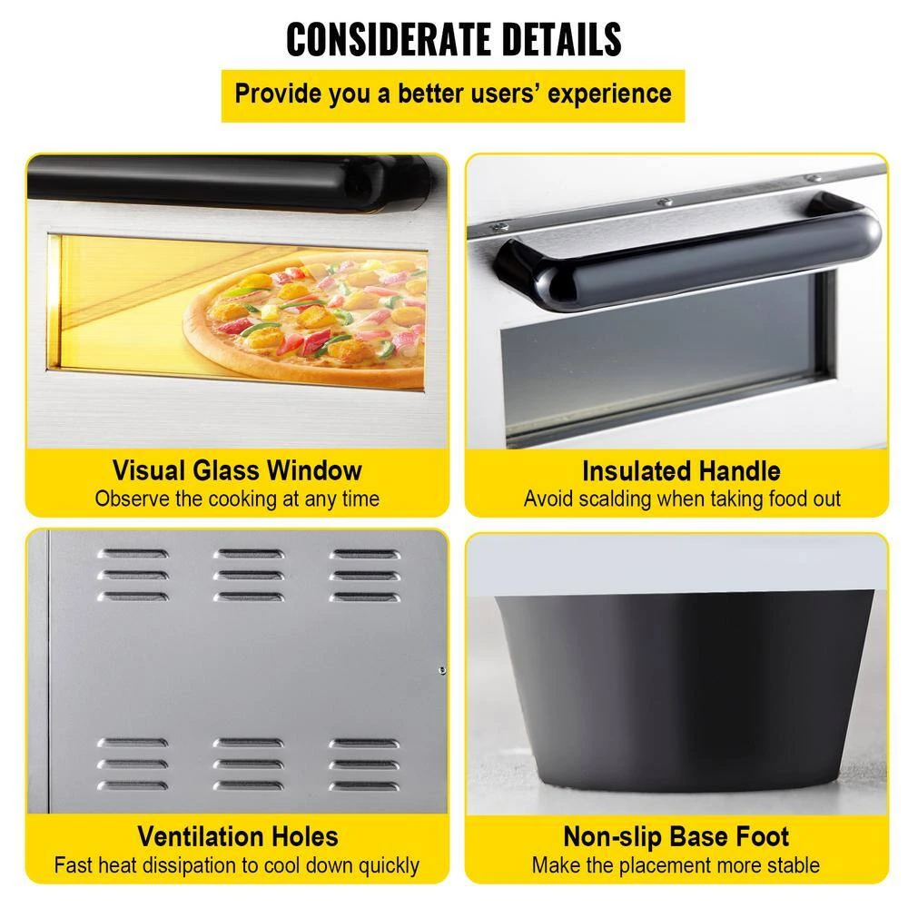 Electric Pizza Oven 14 In. Double Deck Layer Stainless Steel Outdoor Pizza Oven 1950 Watt Countertop Pizza Maker, Silver 8 Electric Pizza Oven 14 In. Double Deck Layer Stainless Steel Outdoor Pizza Oven 1950 Watt Countertop Pizza Maker, Silver - Image 6