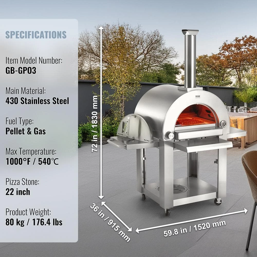 Dual Fuel Pizza Oven, 22 In. Portable Pizza Oven, Propane And Wood Powered Outdoor Pizza Oven In Stainless Steel 9 Dual Fuel Pizza Oven, 22 In. Portable Pizza Oven, Propane And Wood Powered Outdoor Pizza Oven In Stainless Steel - Image 7
