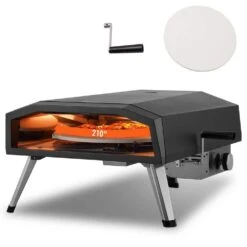 Outdoor Pizza Oven, Propane Powered, 13 In. Portable With Thickened Cordierite Pizza Stone, Waterproof Cover In Black