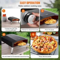 Outdoor Pizza Oven, Propane Powered, 13 In. Portable With Thickened Cordierite Pizza Stone, Waterproof Cover In Black -Patio Furniture Shop steel vevor pizza ovens pslhwbxswjlk8a3i3v0 fa 1000