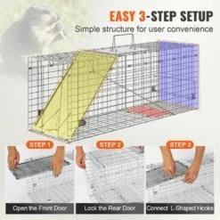 Live Animal Cage Trap 31 In. X 10 In. X 12 In. Humane Cat Trap Galvanized Iron, Folding Animal Trap With Handle -Patio Furniture Shop traps ybl32yc00000tsr3rv0 44 1000