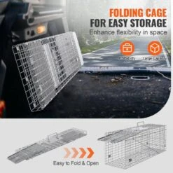 Live Animal Cage Trap 31 In. X 10 In. X 12 In. Humane Cat Trap Galvanized Iron, Folding Animal Trap With Handle -Patio Furniture Shop traps ybl32yc00000tsr3rv0 fa 1000