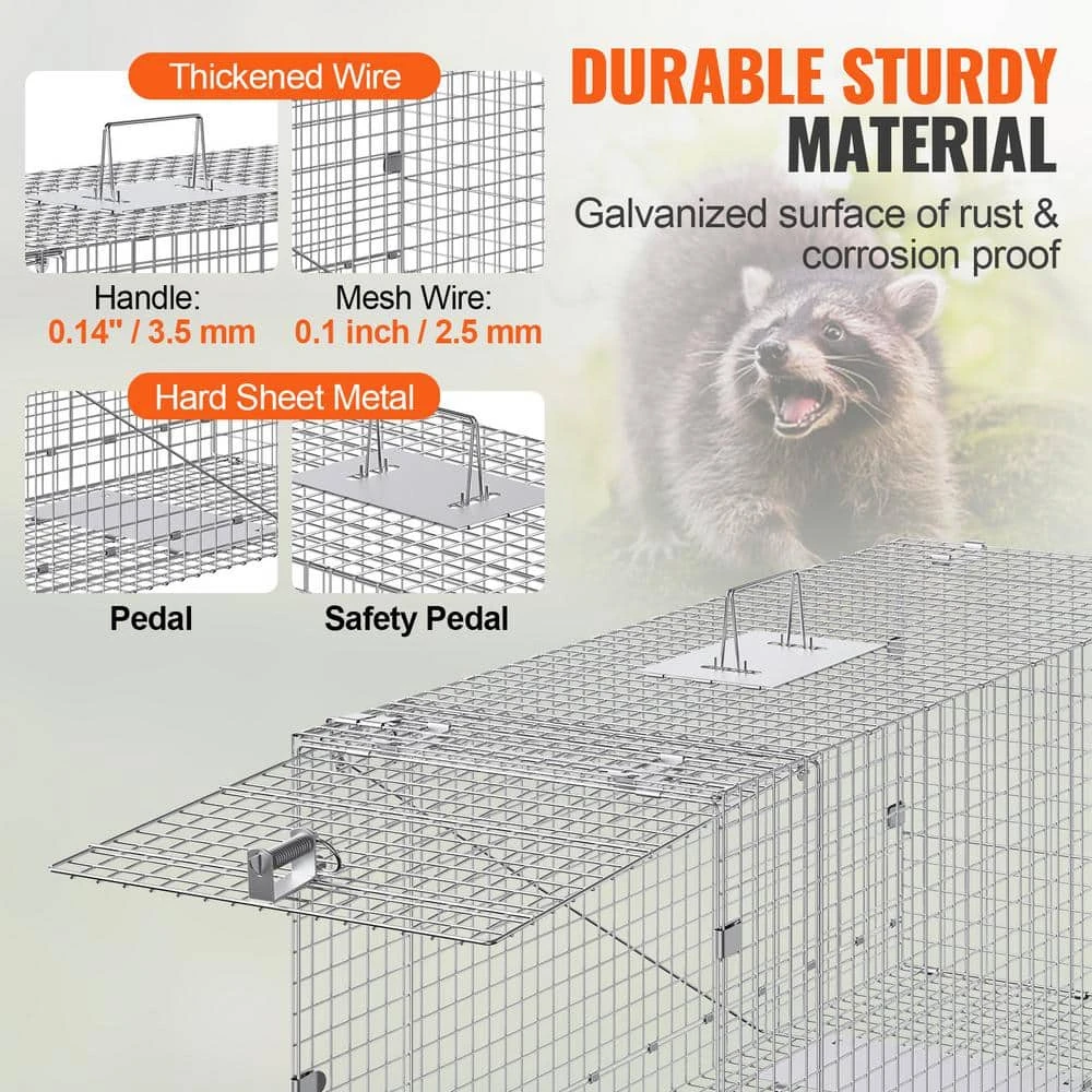 Live Animal Cage Trap 42 In. X 16 In. X 18 In. Humane Cat Trap Galvanized Iron Folding Animal Trap With Handle 6 Live Animal Cage Trap 42 In. X 16 In. X 18 In. Humane Cat Trap Galvanized Iron Folding Animal Trap With Handle - Image 4