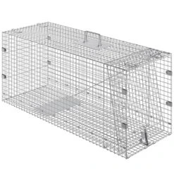 Live Animal Cage Trap 42 In. X 16 In. X 18 In. Humane Cat Trap Galvanized Iron Folding Animal Trap With Handle
