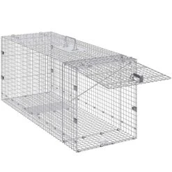 Live Animal Cage Trap 50 In. X 20 In. X 26 In. Humane Cat Trap Galvanized Iron Folding Animal Trap With Handle