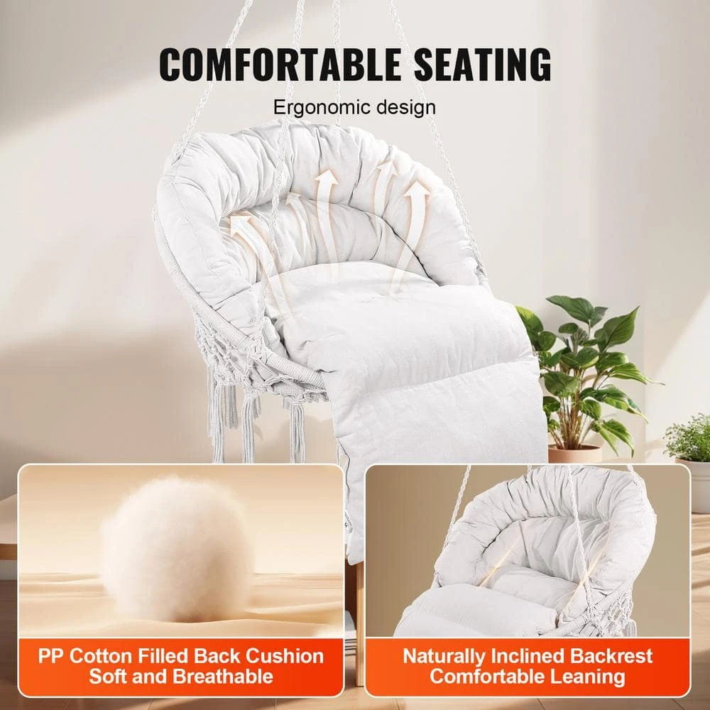 Hanging Hammock Swing Chair 330 Lbs. Capacity, Hammock Bed Macrame Hanging Chair With Cushion And Mounting Hardware 6 Hanging Hammock Swing Chair 330 Lbs. Capacity, Hammock Bed Macrame Hanging Chair With Cushion And Mounting Hardware - Image 4