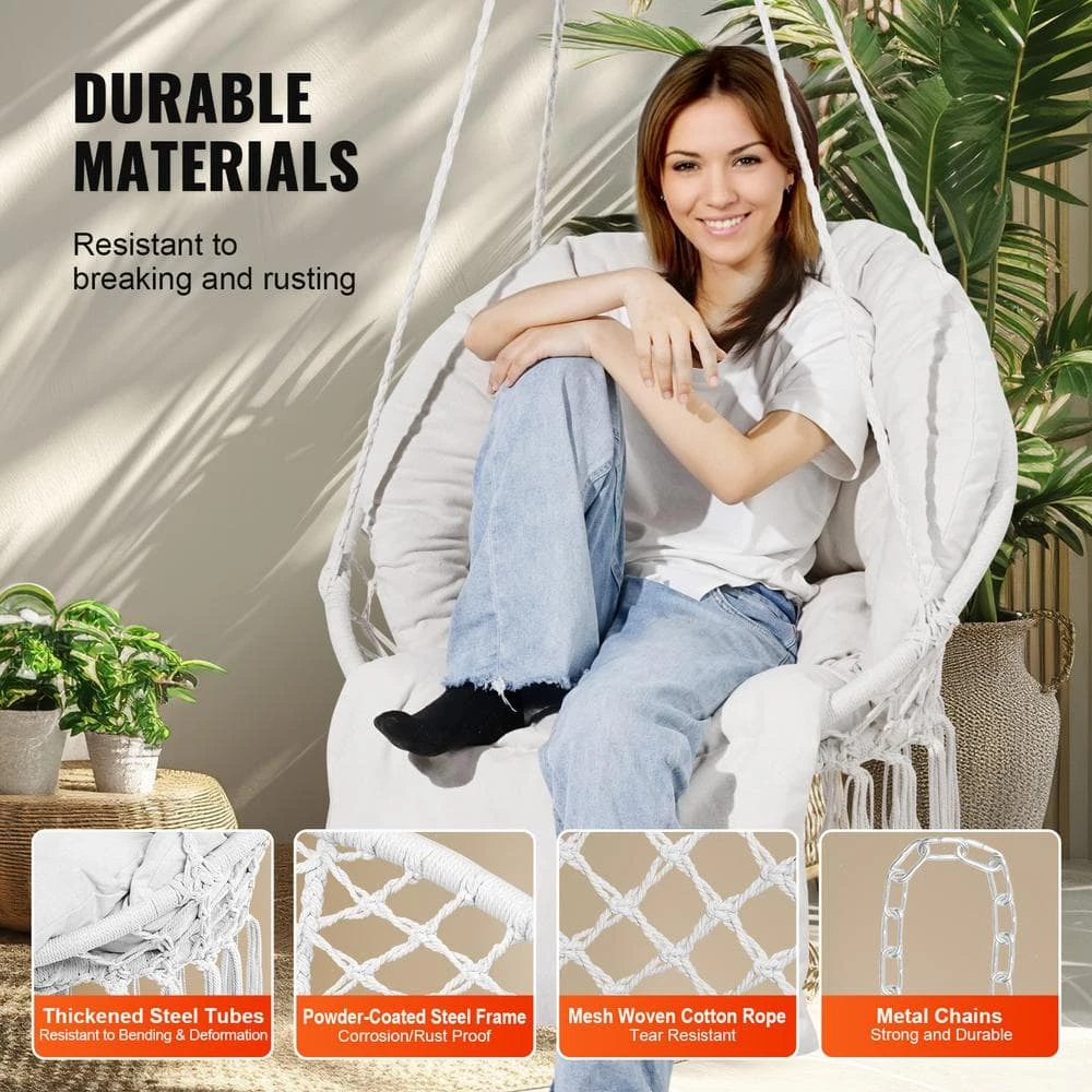 Hanging Hammock Swing Chair 330 Lbs. Capacity, Hammock Bed Macrame Hanging Chair With Cushion And Mounting Hardware 5 Hanging Hammock Swing Chair 330 Lbs. Capacity, Hammock Bed Macrame Hanging Chair With Cushion And Mounting Hardware - Image 3