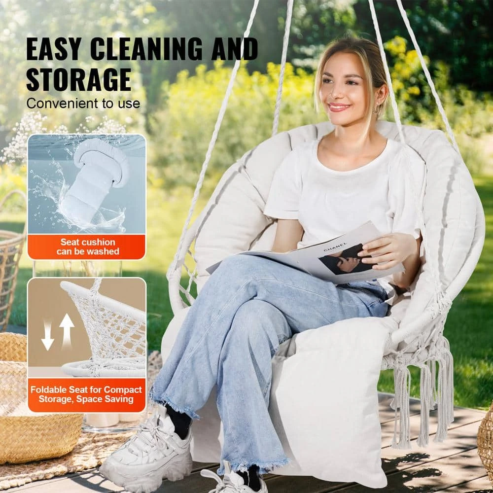 Hanging Hammock Swing Chair 330 Lbs. Capacity, Hammock Bed Macrame Hanging Chair With Cushion And Mounting Hardware 8 Hanging Hammock Swing Chair 330 Lbs. Capacity, Hammock Bed Macrame Hanging Chair With Cushion And Mounting Hardware - Image 6