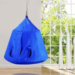 Hanging Tree Tent Max. 440 Lb. Capacity Tree Tent Swing With LED Rainbow Lights 43.4 X 46 In. Ceiling Hammock Tent, Blue -Patio Furniture Shop vevor camping hammocks zpetqqblue0000001v0 31 1000
