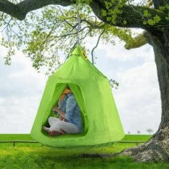 Hanging Tree Tent Max. 440 Lb. Capacity Tree Tent Swing With LED Rainbow Lights Ceiling Hammock Tent, Green -Patio Furniture Shop vevor camping hammocks zpetqqgreen000001v0 31 1000
